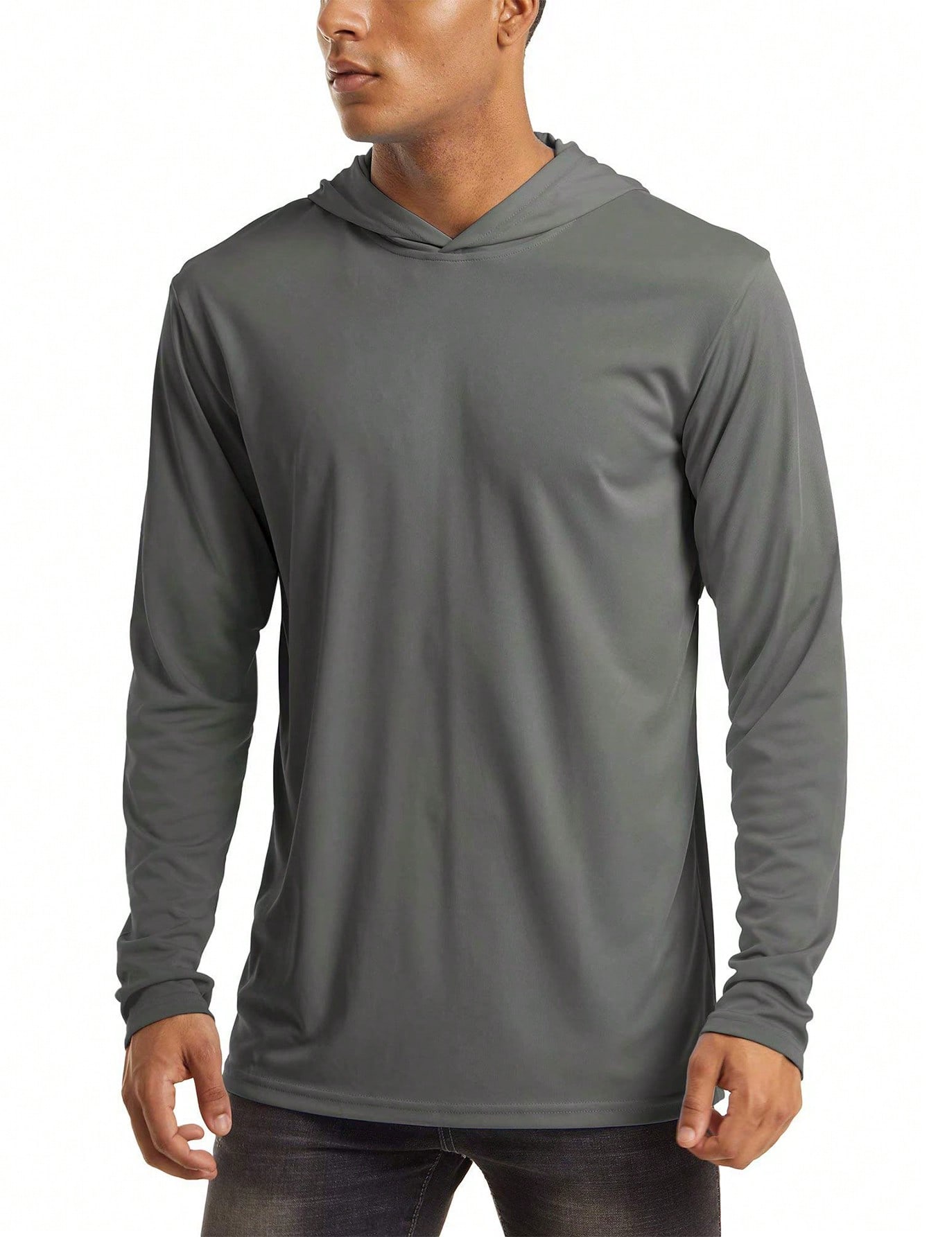 NASBING Мужская быстросохнущая спортивная футболка с капюшоном, темно-серый