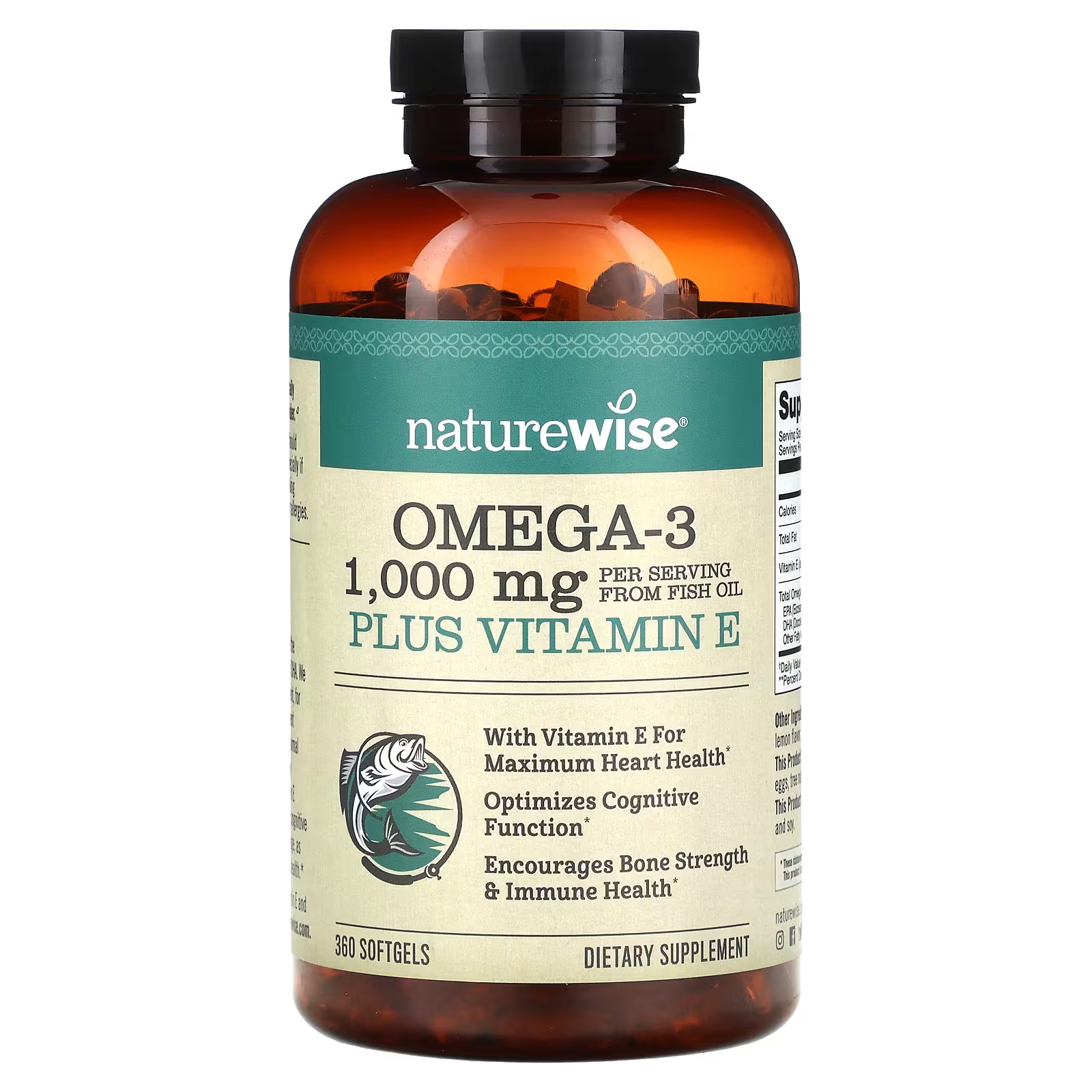 Омега-3 плюс витамин Е NatureWise, 360 мягких таблеток