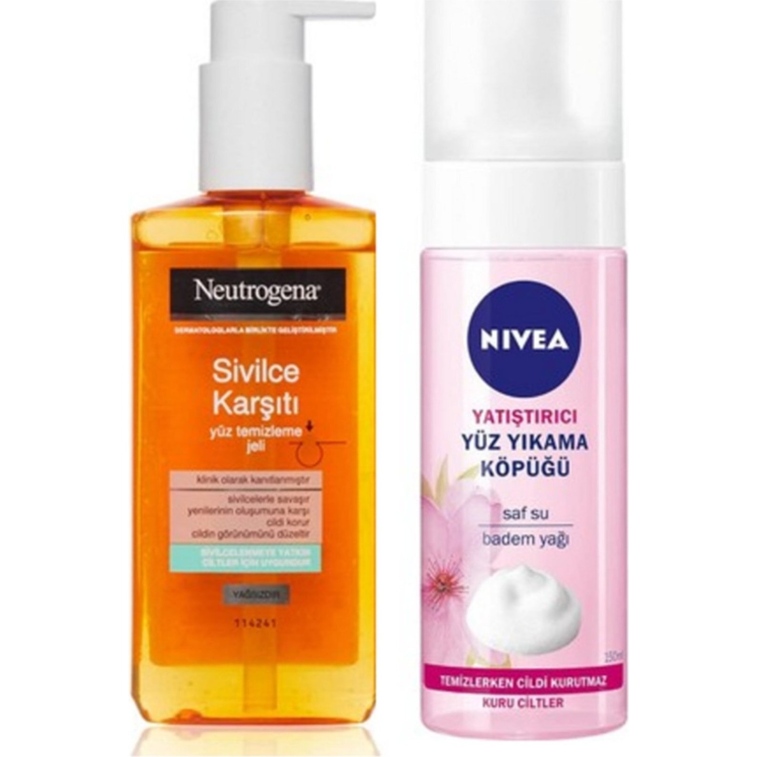Очищающий гель для лица Neutrogena + Успокаивающее средство для умывания Nivea Minmond neutrogena facial cleansers fresh and clear facial wash pink grapefruit 200ml
