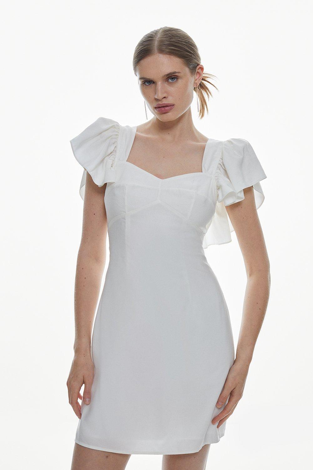 Мини-платье из льна и вискозы с рукавами ангела Karen Millen, белый