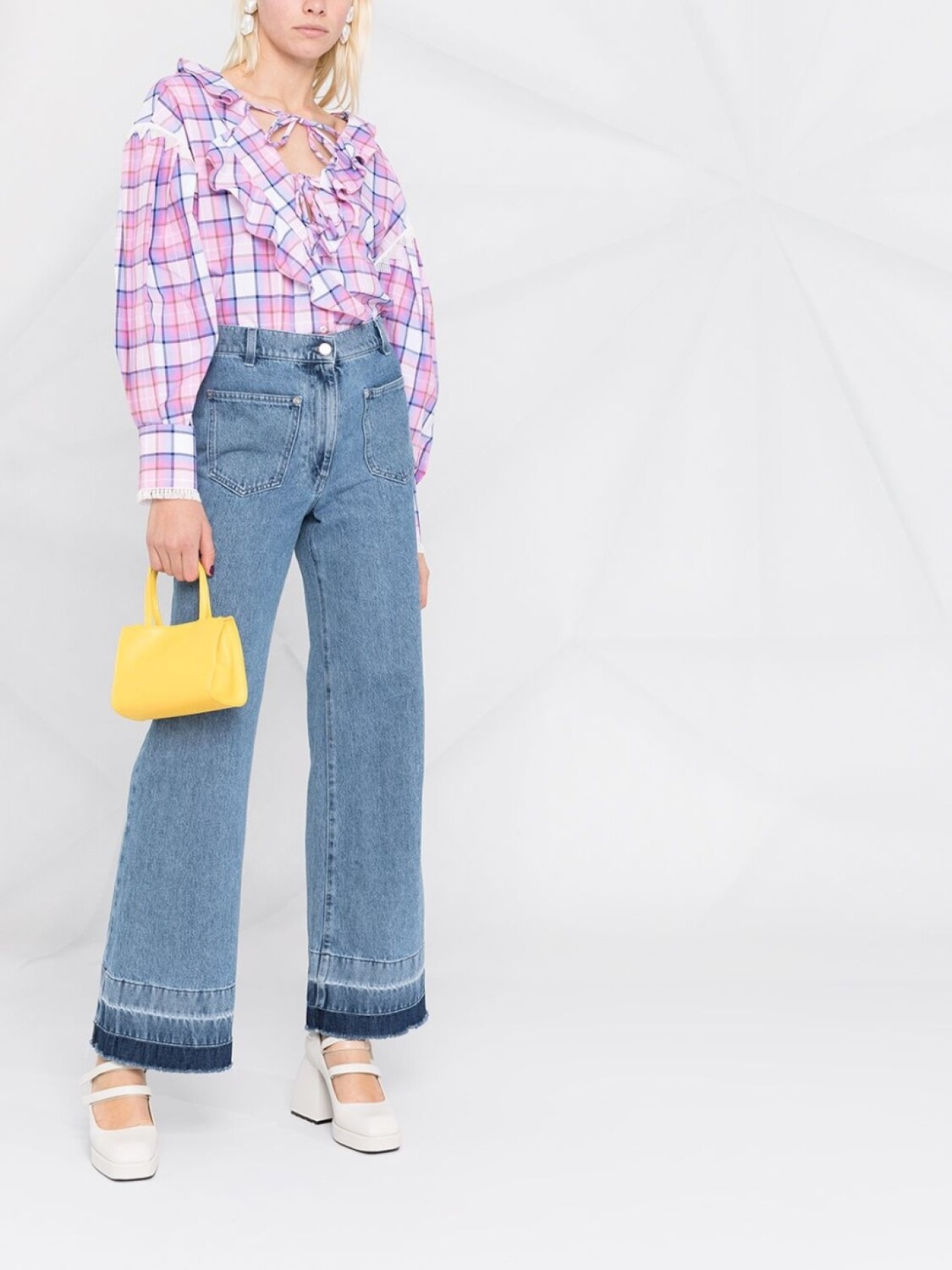 

MSGM клетчатая блузка с оборками, розовый