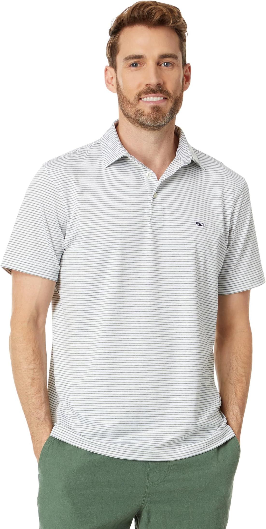 

Рубашка-поло Bradley Stripe Sankaty Polo Vineyard Vines, цвет White Cap/Olive Tejeda