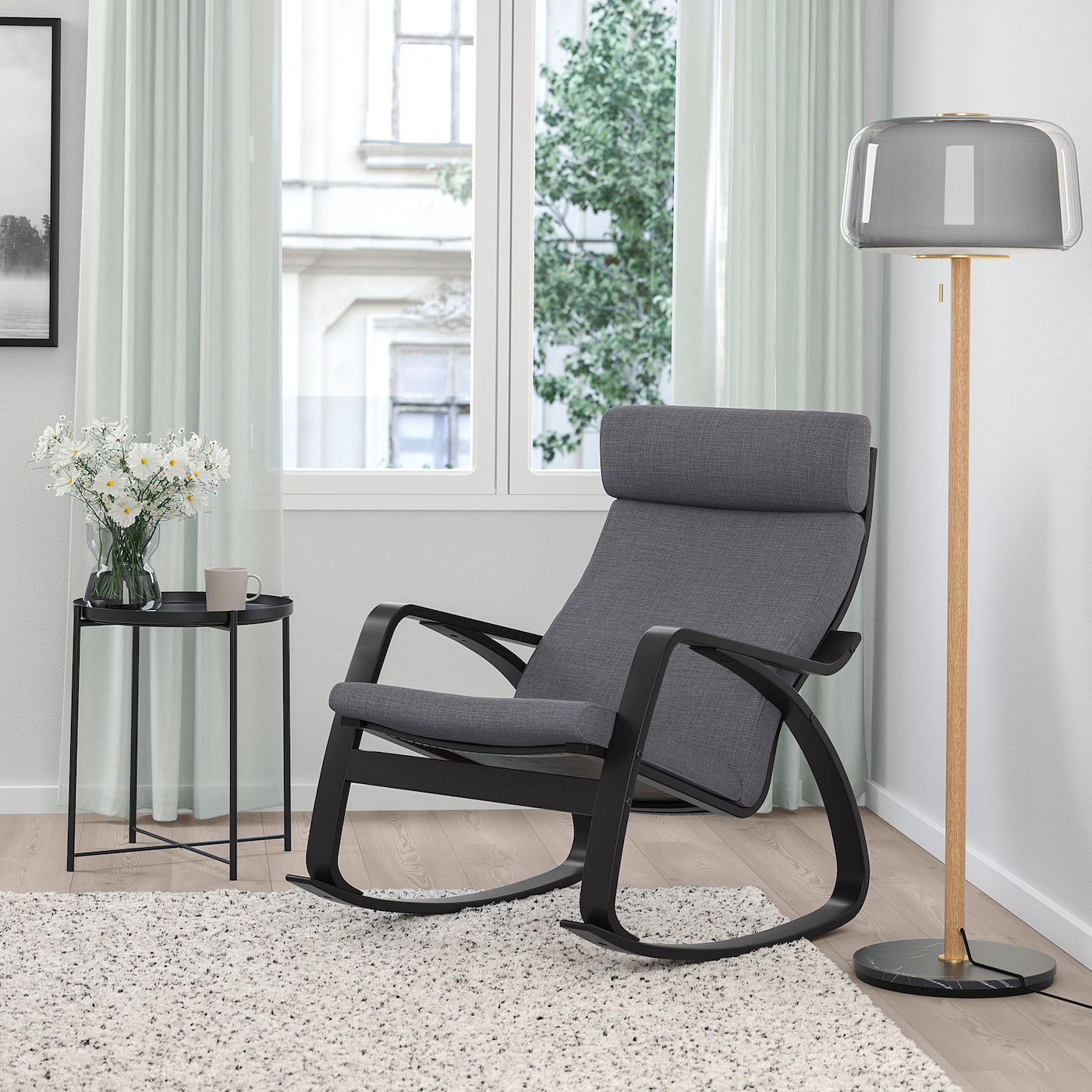ПОЭНГ Кресло-качалка, черно-коричневый/Скифтебо темно-серый POÄNG IKEA кресло для геймеров karnox legend tr серый