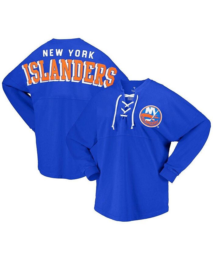 

Женская фирменная трикотажная футболка Royal New York Islanders Spirit на шнуровке с v-образным вырезом и длинными рукавами Fanatics, синий