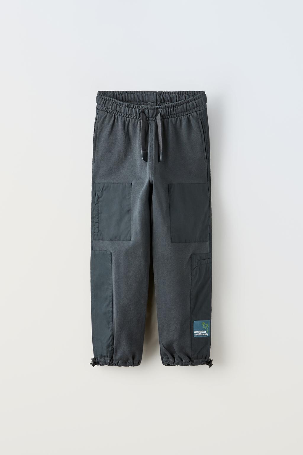 Комбинированные плюшовые брюки ZARA, темный антрацит технические плюшовые брюки zara средне серый