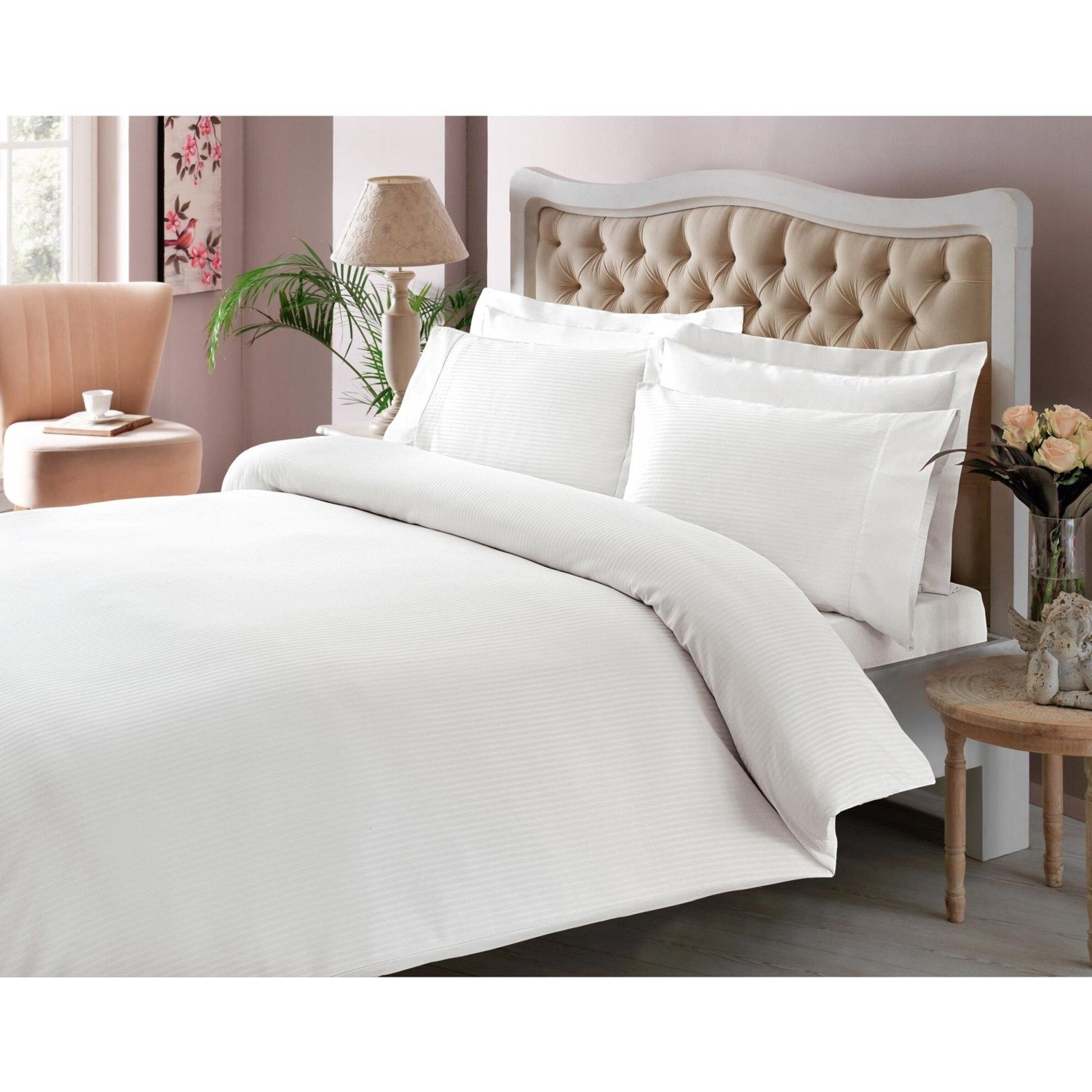 Комплект постельного белья Tac Stripe Premium Basic, белый комплект постельного белья tac premium basic stripe кремового цвета