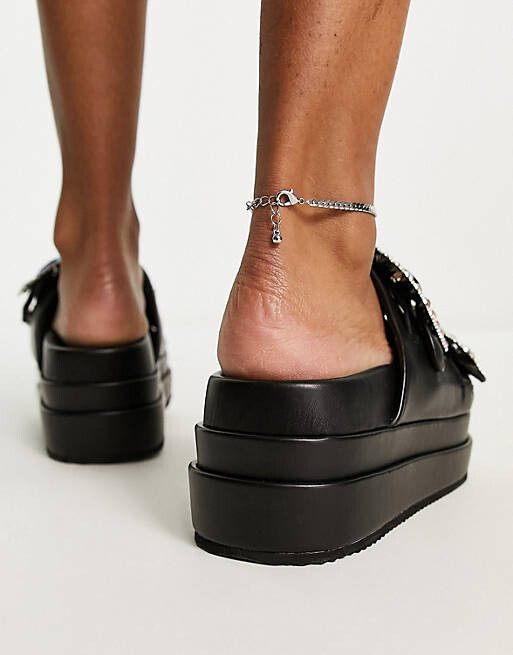 

Черные туфли на плоской подошве с украшением Public Desire Lozzy
