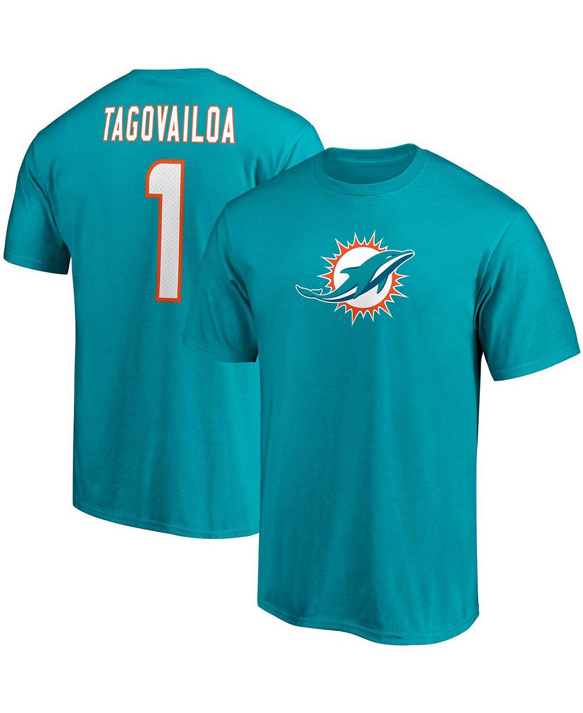 

Мужская футболка Tua Tagovailoa Aqua Miami Dolphins со значком игрока, именем и номером Fanatics