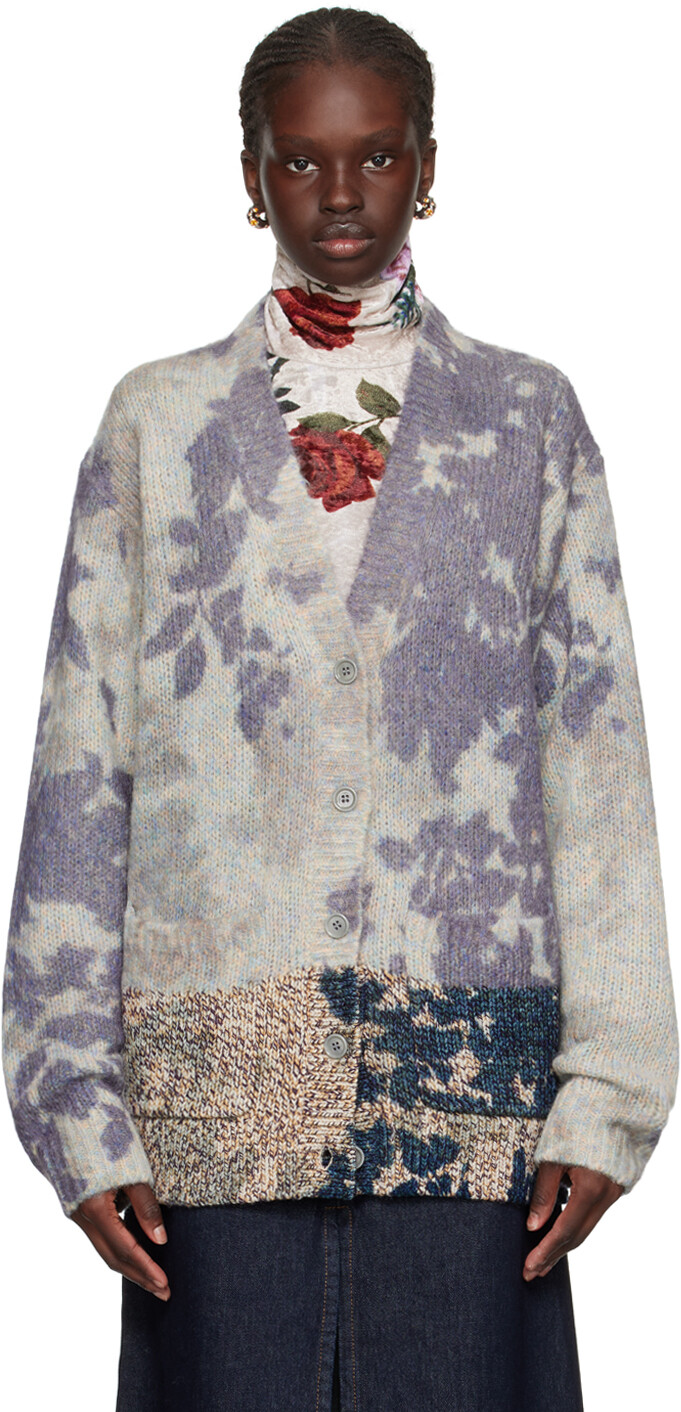 

Синий кардиган с цветочным принтом Dries Van Noten