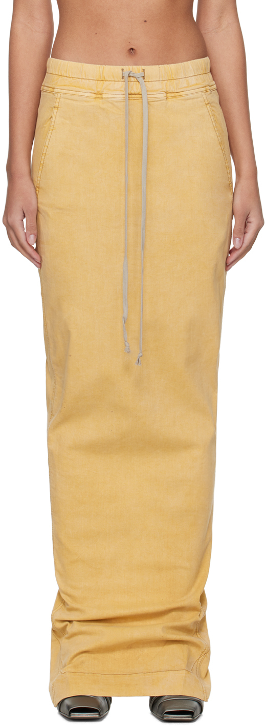 цена Желтая джинсовая длинная юбка со столбиками Rick Owens Drkshdw