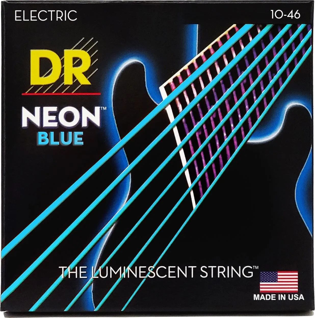 

Струны для электрогитары DR Strings NBE-10 Hi-Def Neon Blue K3 с покрытием — .010-.046, средний размер