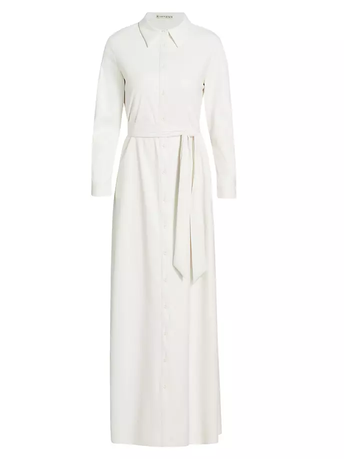 

Кожаное платье-рубашка Chassidy из веганской кожи Alice + Olivia, цвет off white