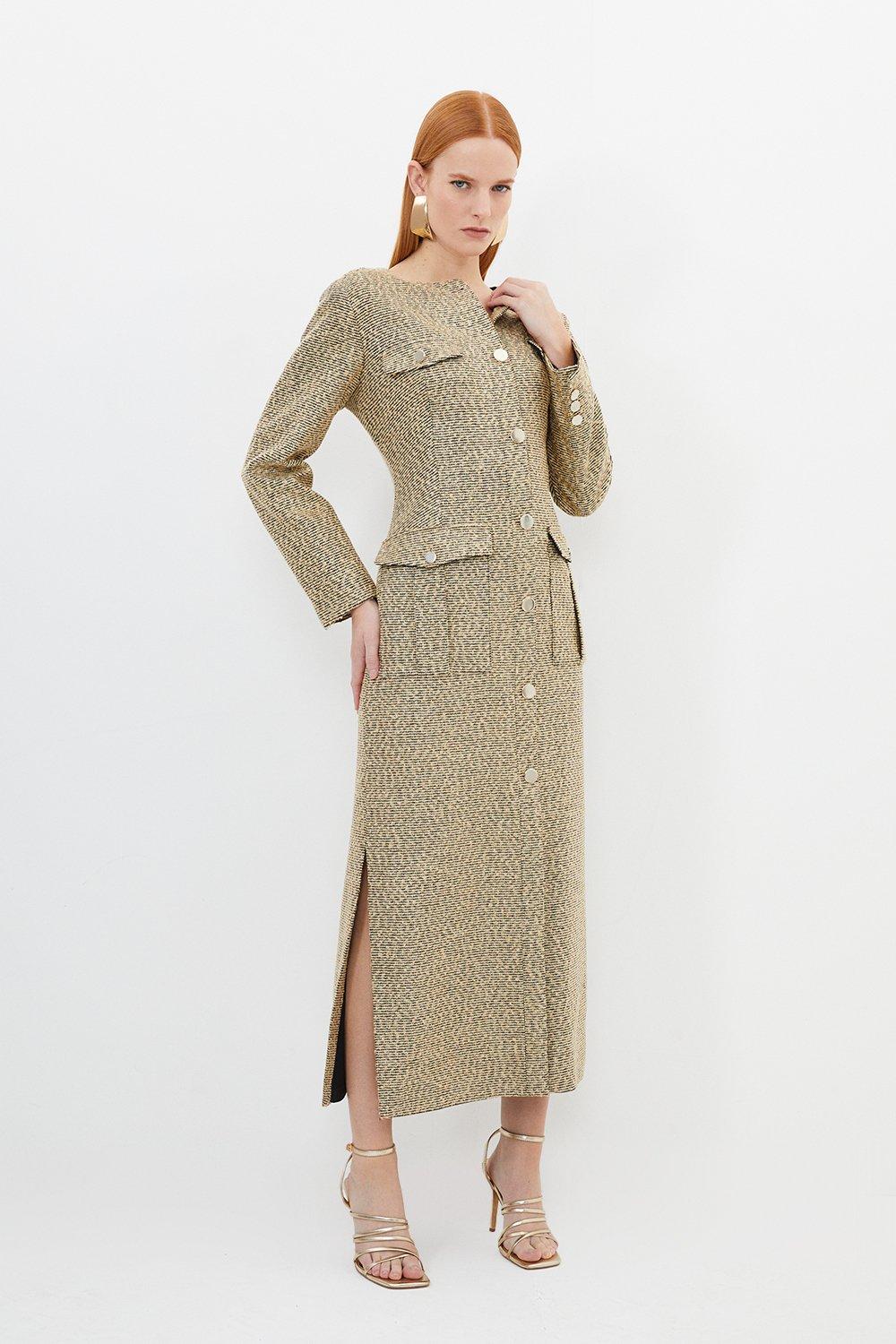 Платье миди с длинными рукавами и карманами из букле на заказ Karen Millen, мультиколор