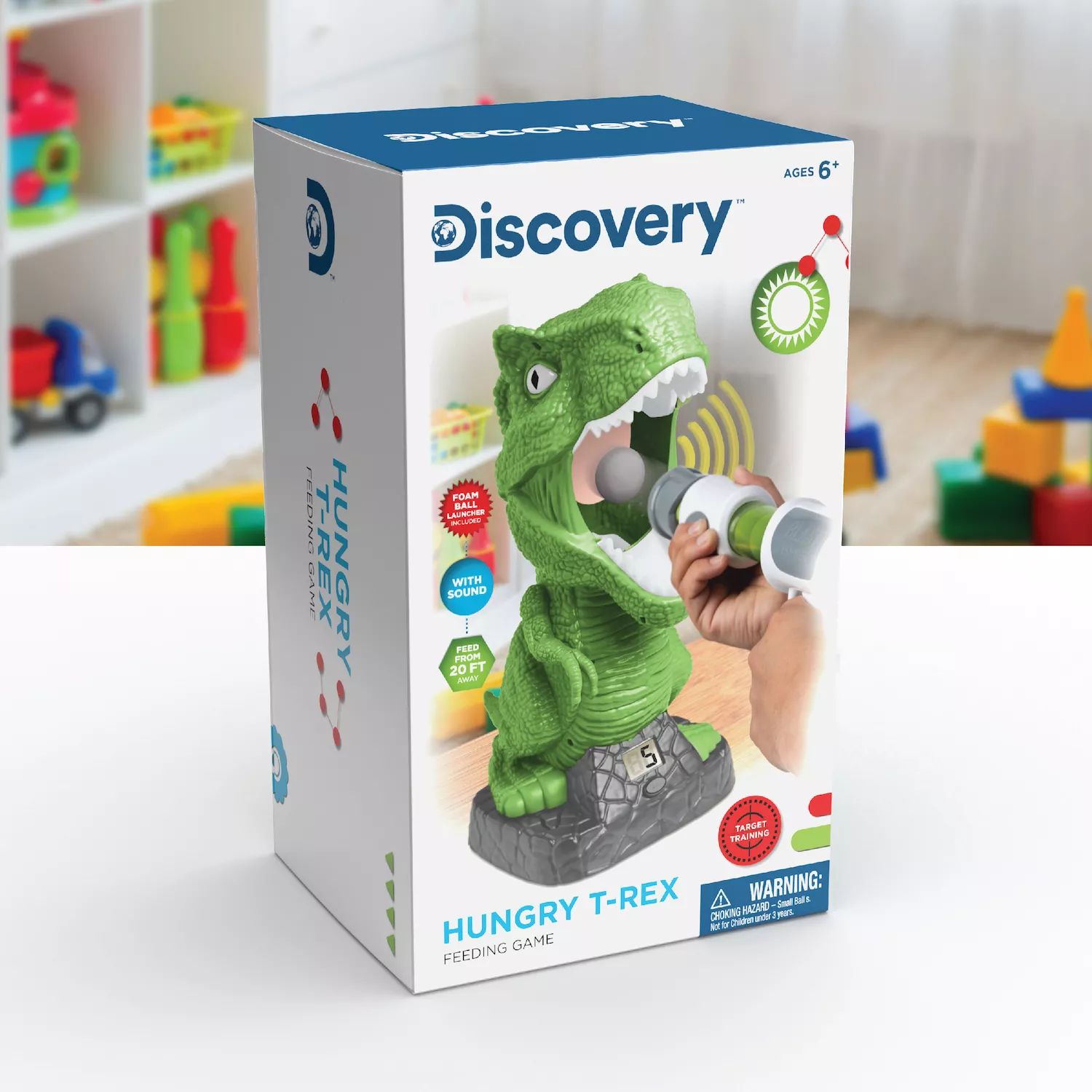 Игра Discovery Kids Hungry T-Rex Feeding, соревнование по стрельбе в  карнавальном стиле для детей, включает в себя 8 безопасных пенопластовых  шариков для использования в помещении с воздушной пусковой установкой  Discovery Kids –