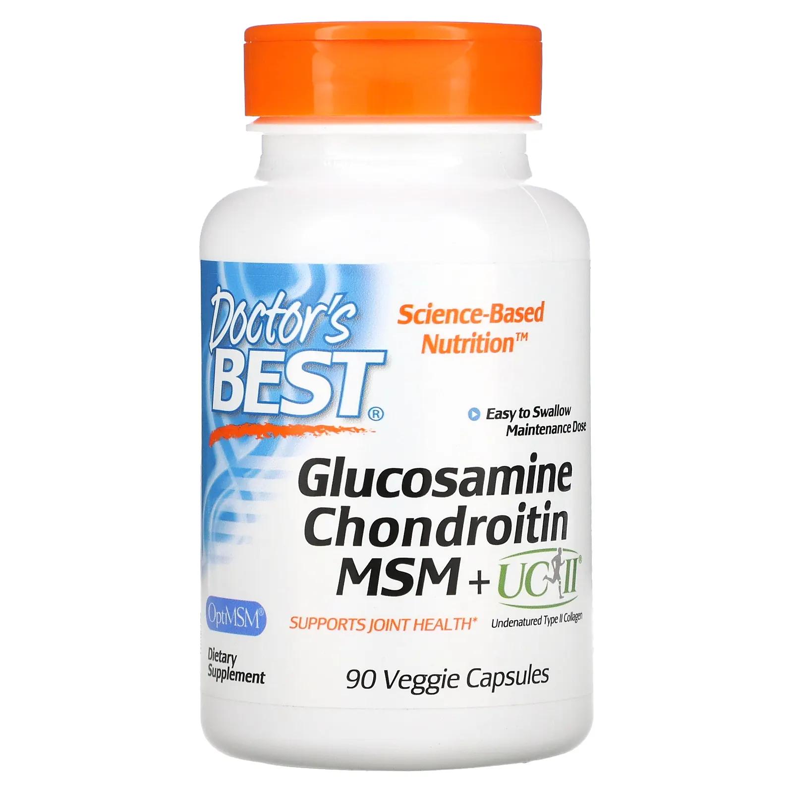 цена Doctor's Best Глюкозамин хондроитин MSM + UC-II 90 капсул