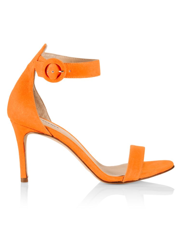 Замшевые сандалии Gisele III с ремешком на щиколотке L'Agence, цвет Bright Orange