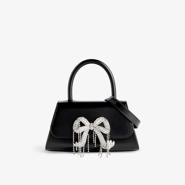 

Миниатюрная кожаная сумка с бантиком и верхней ручкой Self-Portrait, черный