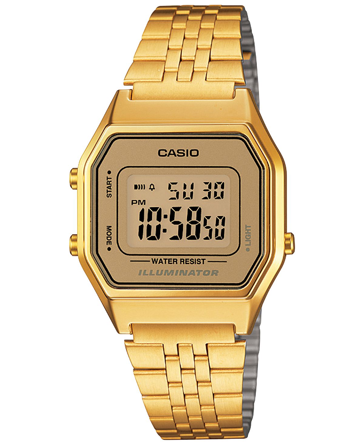 Женские цифровые винтажные золотистые часы-браслет из нержавеющей стали 39x39 мм LA680WGA-9MV Casio, золотой часы casio la680wga 1