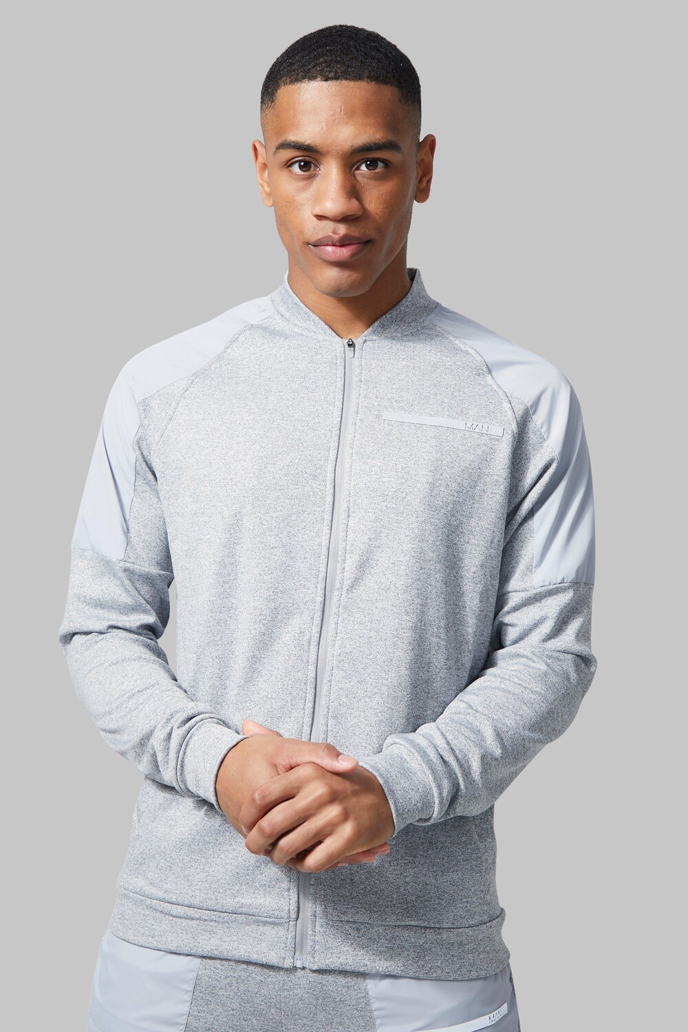 

Спортивная куртка man active marl с воротником-бомбером Boohoo, серый