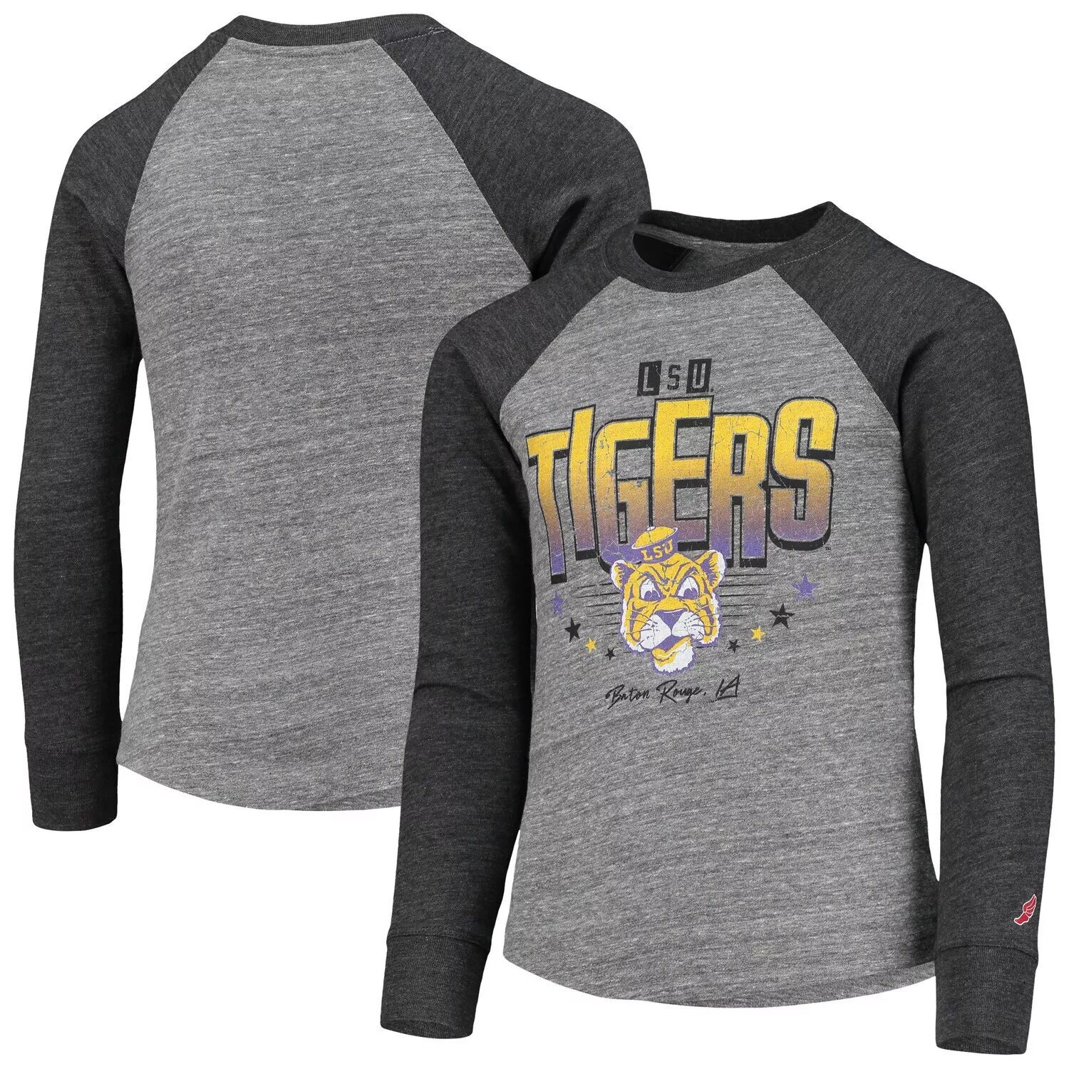 

Молодежная лига университетской одежды Серая футболка LSU Tigers Baseball Tri-Blend Raglan с длинными рукавами Unbranded, Серый