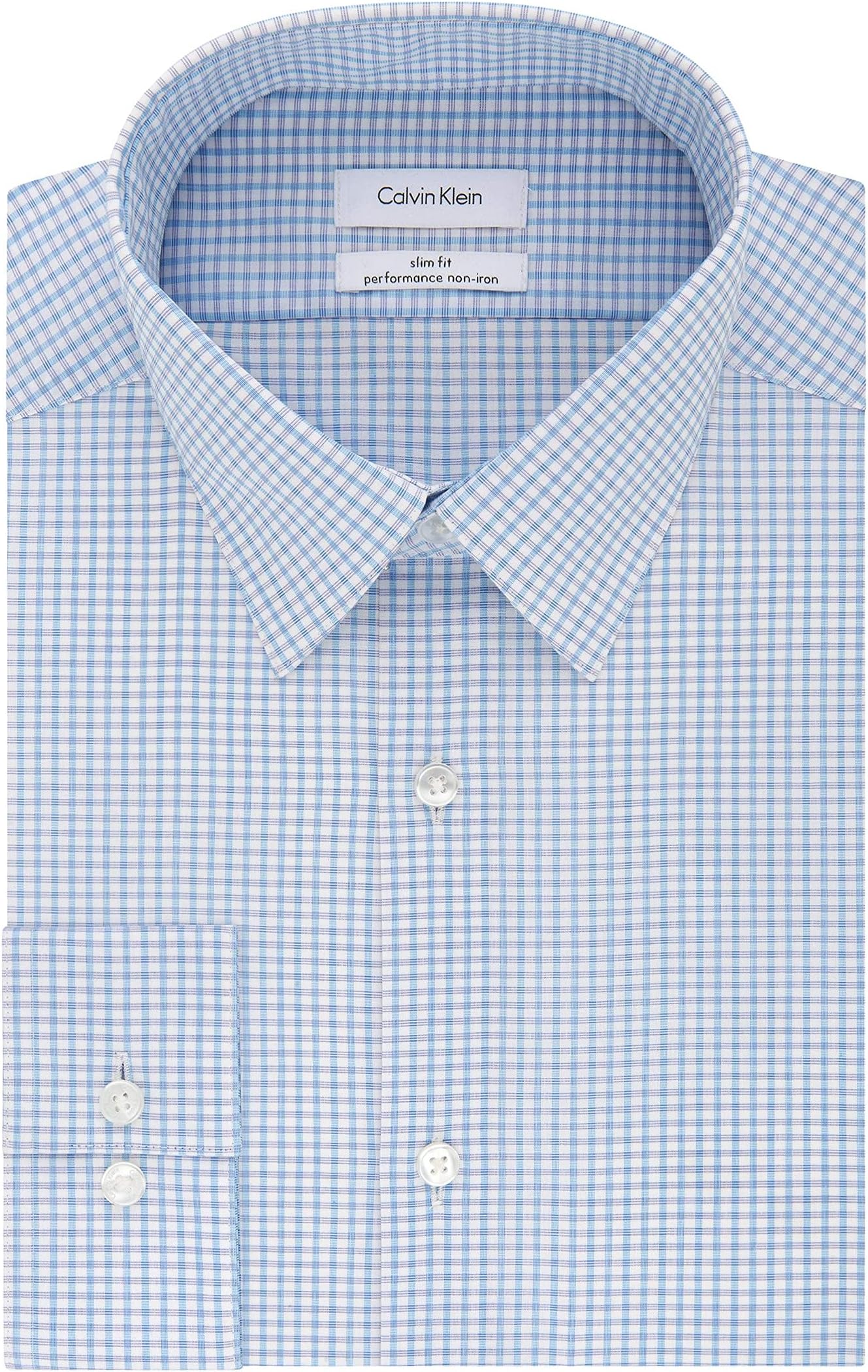 Мужская классическая рубашка без утюга стрейч приталенного кроя в клетку Calvin Klein, цвет Blue Bird