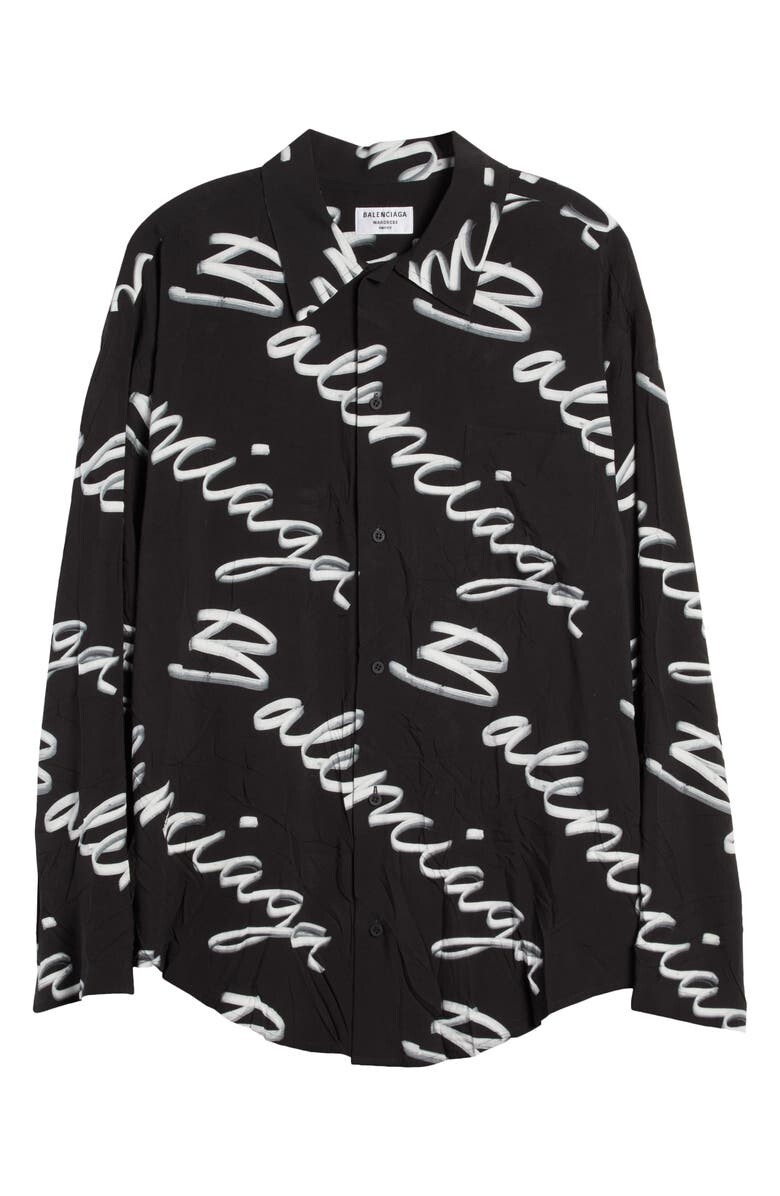 

Рубашка из хлопкового поплина с принтом Scribble Logo BALENCIAGA, черно-белый
