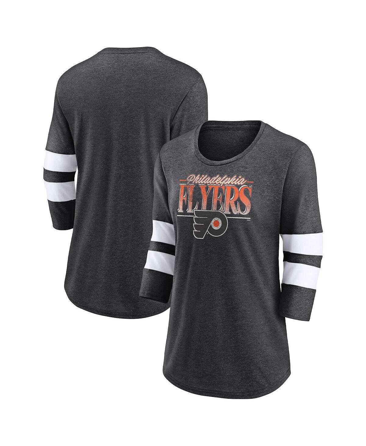 

Женская фирменная угольно-белая футболка Philadelphia Flyers Full Shield с рукавами 3/4, трехслойная футболка реглан с овальным вырезом Fanatics, Белый