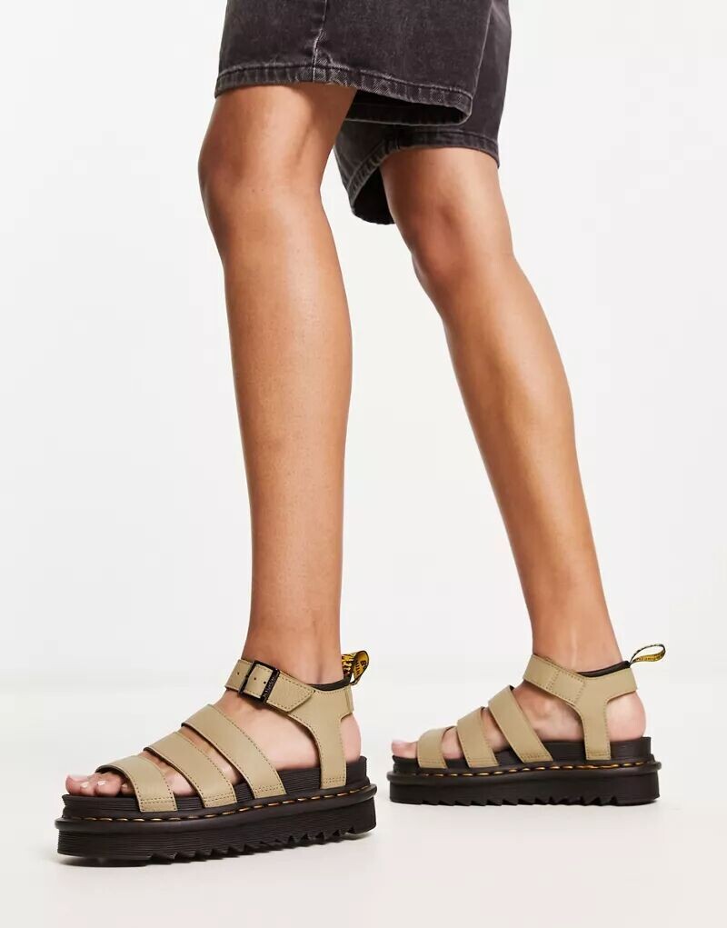 

Бледно-оливковые сандалии с тремя ремешками Dr Martens Blaire