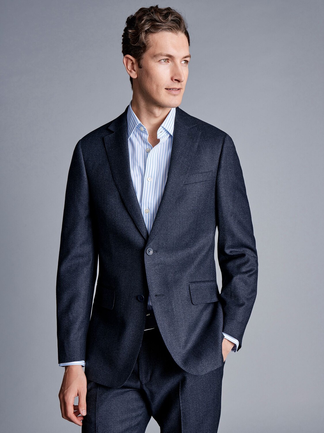 

Итальянский пиджак узкого кроя в стиле пиндо Charles Tyrwhitt, джинсовый синий