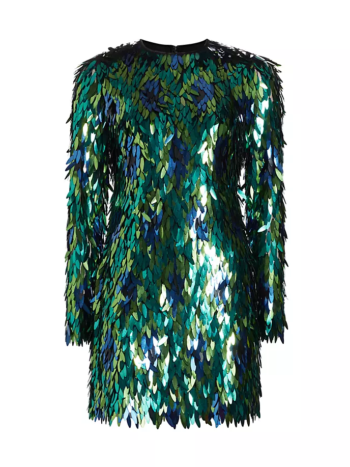 

Мини-платье с длинными рукавами и пайетками Naeem Khan, цвет blue green