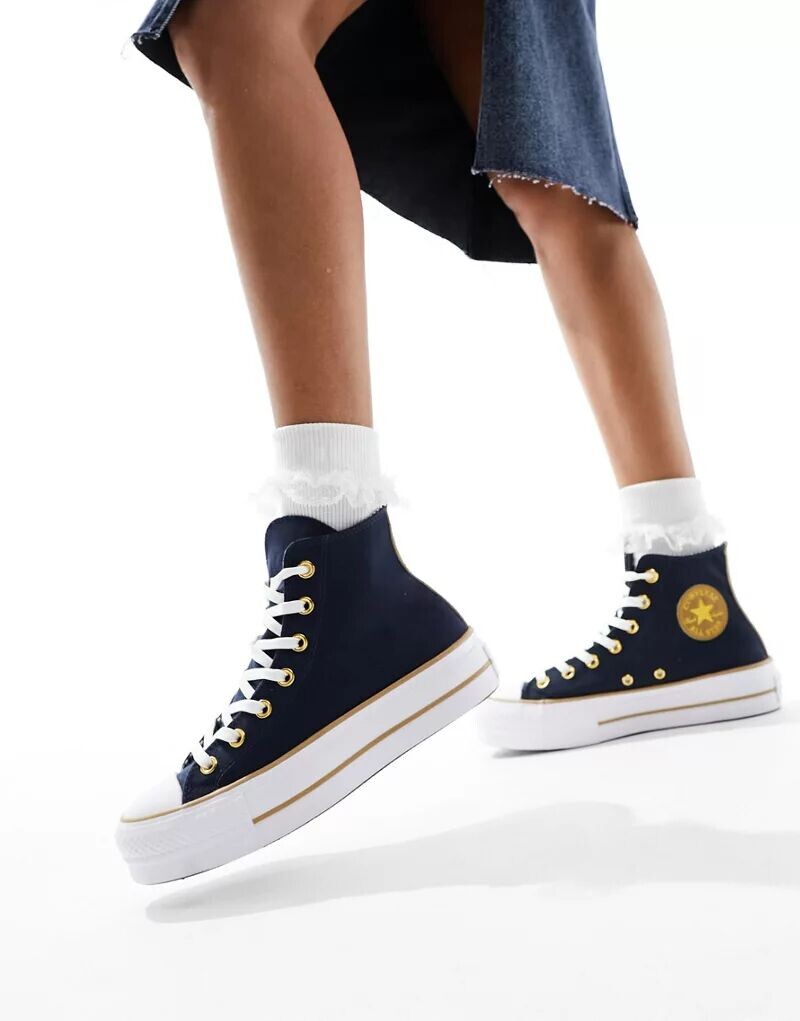 

Черные саржевые кроссовки Converse Modern Lift с золотыми деталями