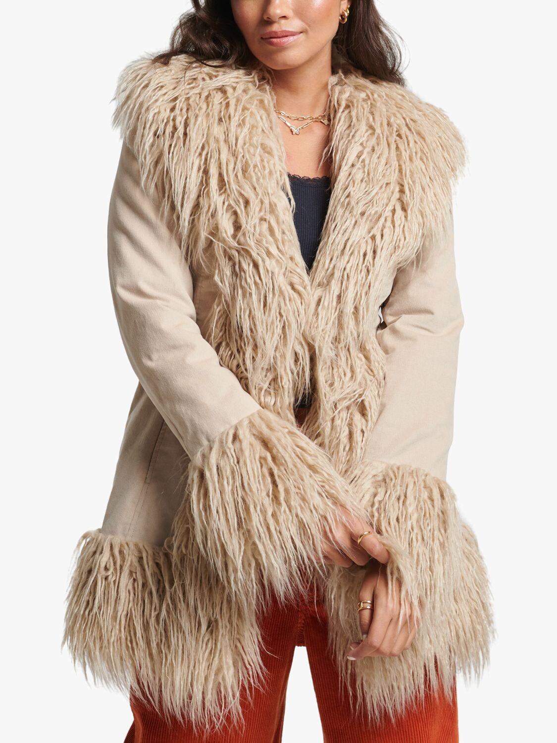 

Афганское пальто на подкладке из искусственного меха Superdry, темно-коричневый