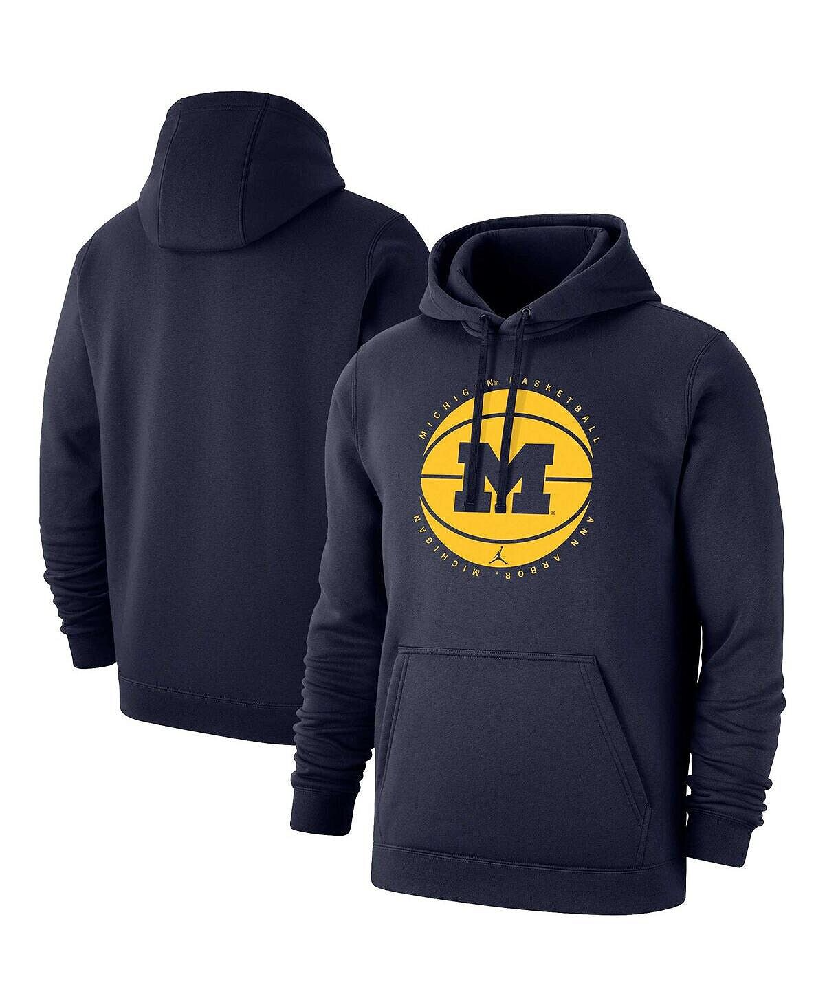 

Мужской брендовый темно-синий баскетбольный пуловер с капюшоном Michigan Wolverines Jordan