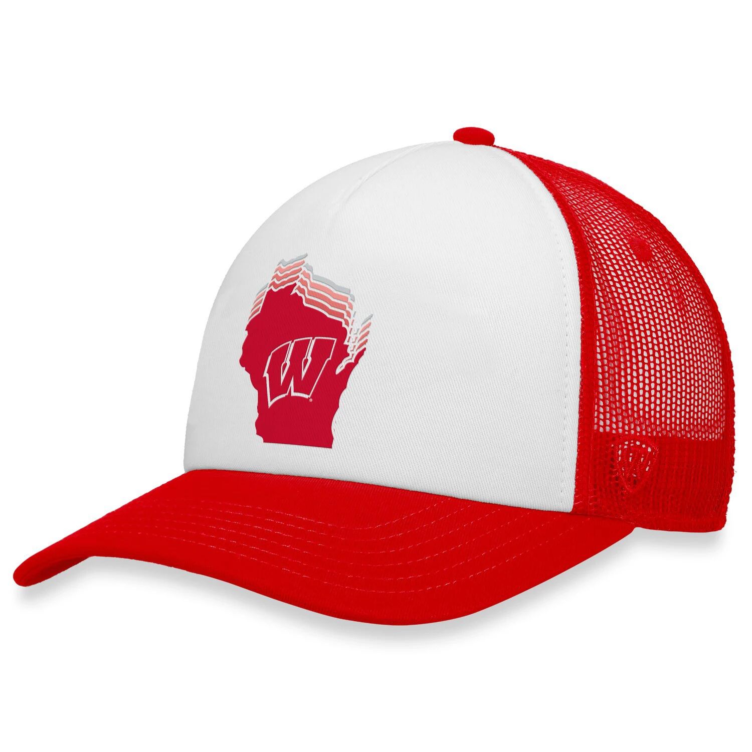 

Мужская кепка Top of the World белого/красного цвета Wisconsin Badgers Tone Down Trucker Snapback