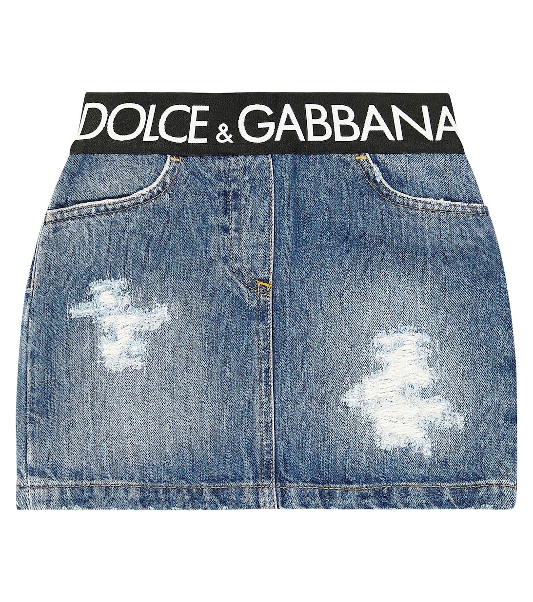 

Джинсовая юбка с эффектом потертости и логотипом Dolce&Gabbana, синий