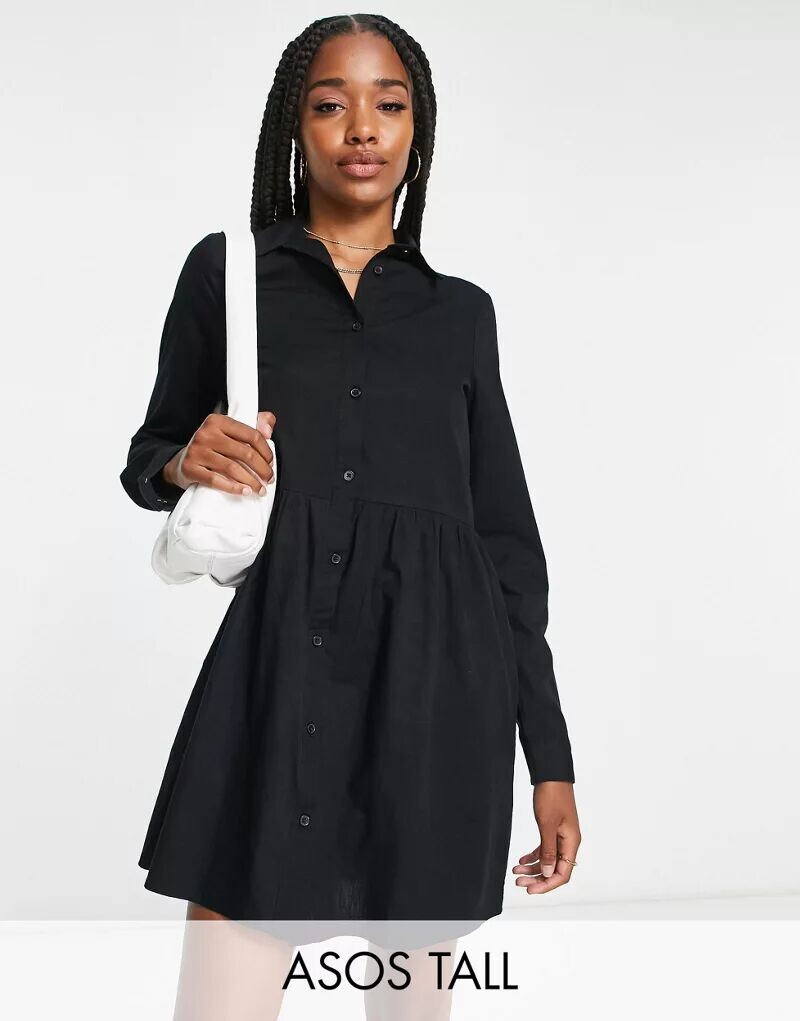 

Черное хлопковое свободное платье мини ASOS DESIGN Tall