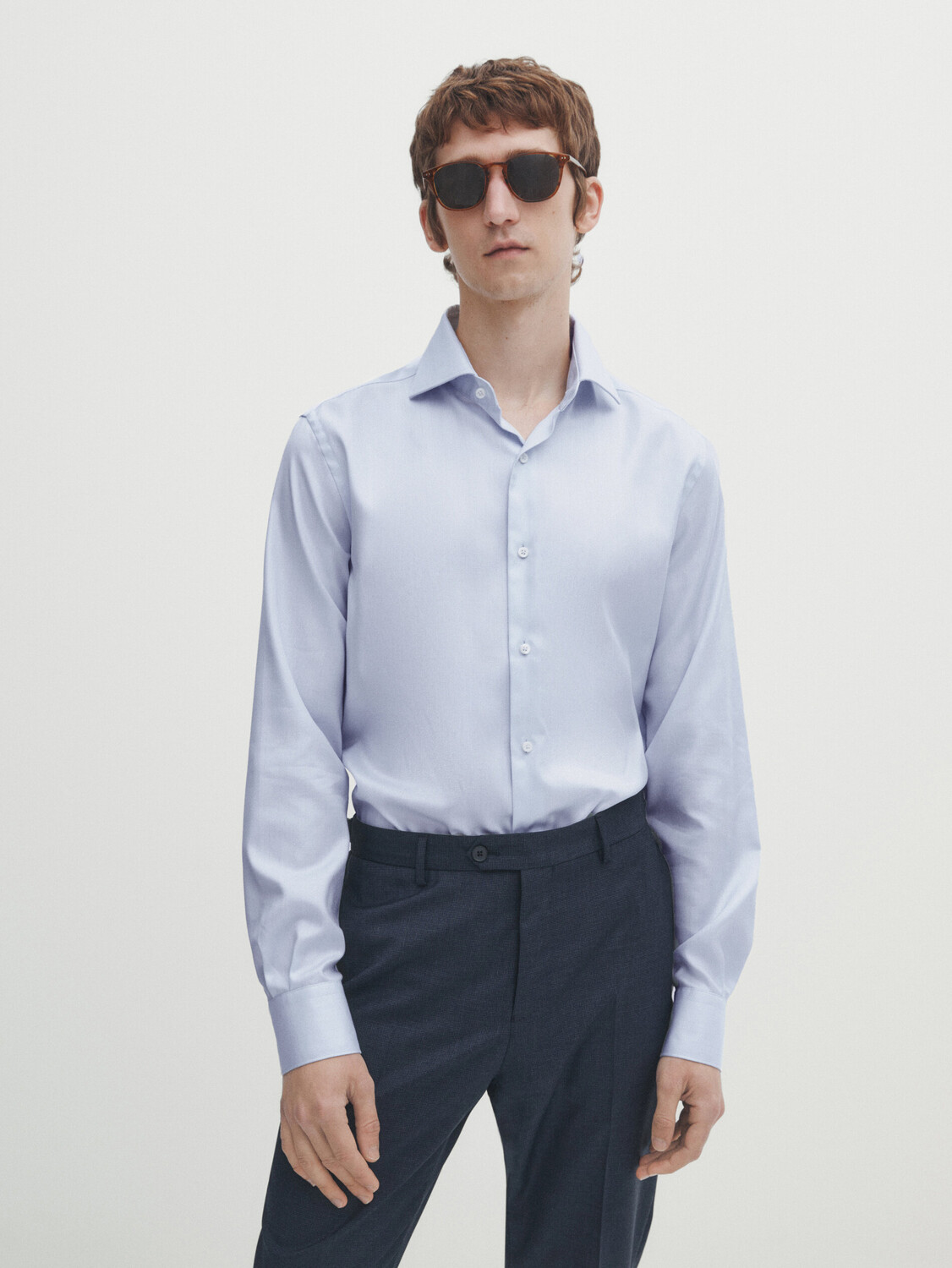 

Рубашка из саржи приманного кроя easy iron Massimo Dutti, небесно-синий