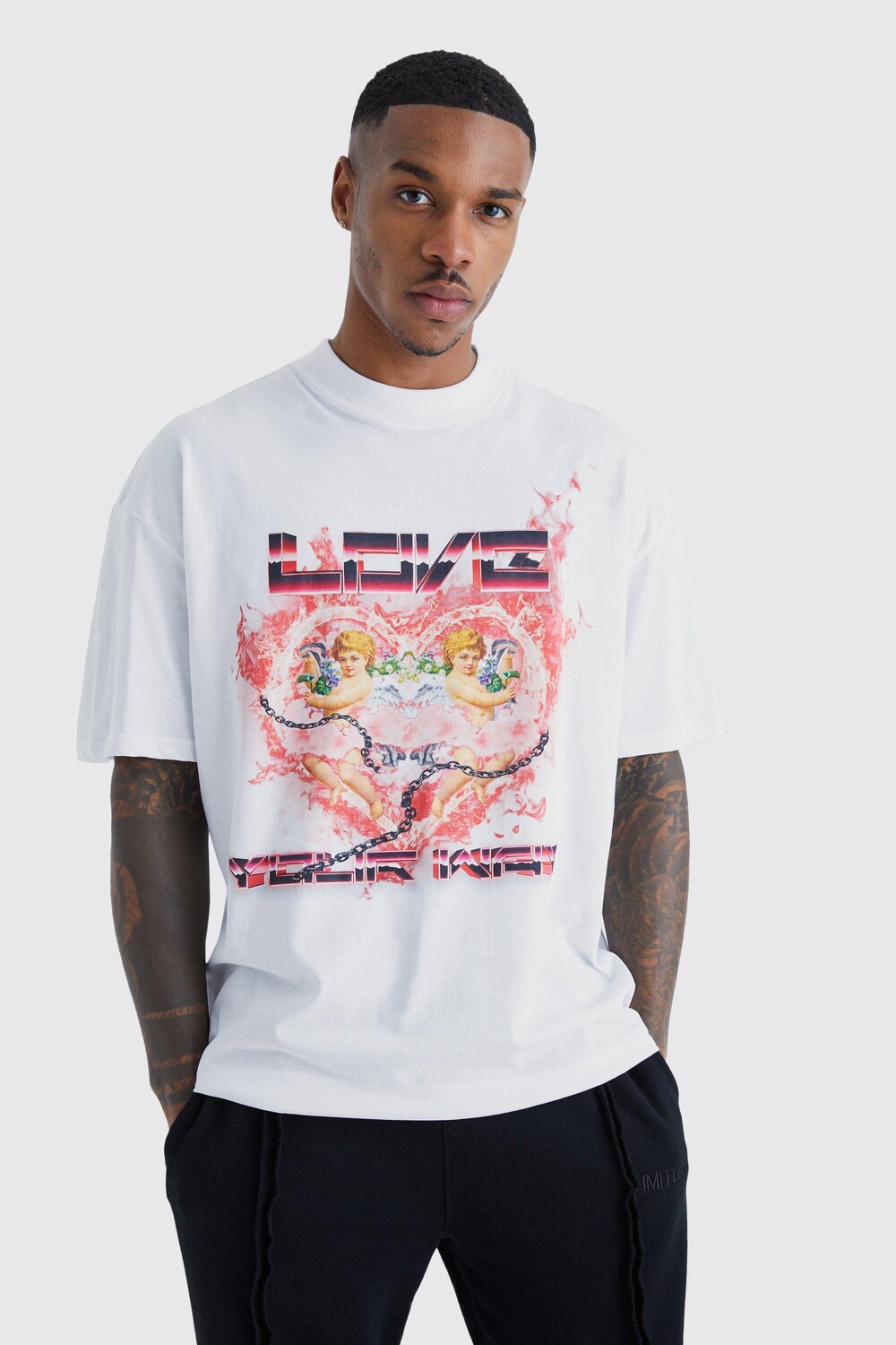 

Футболка оверсайз из тяжелого веса love cherub pride Boohoo, белый