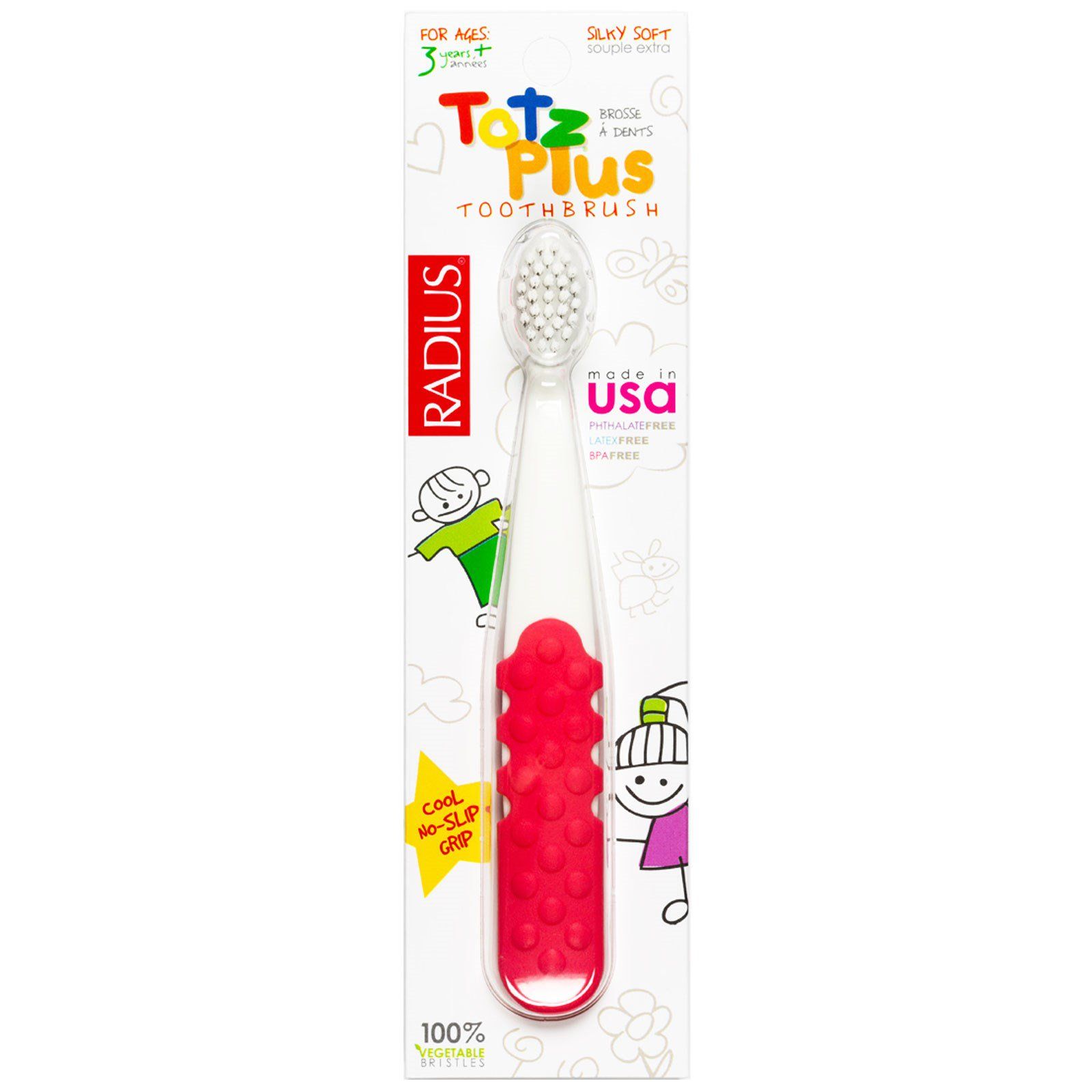 RADIUS Зубная щетка Totz Plus для детей от 3 лет белая/розово-коралловая 1 шт. цена и фото