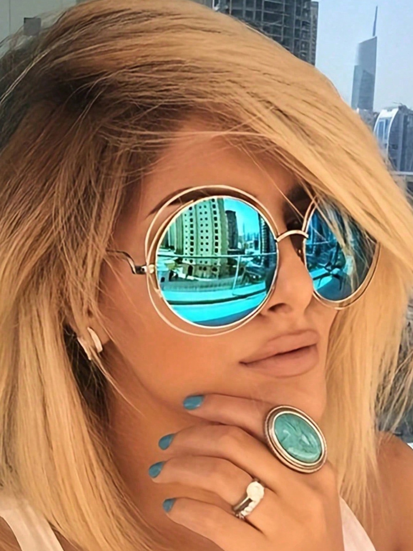 Новое поступление 1 шт. женские солнцезащитные очки в круглой оправе солнцезащитные очки stylemark круглые оправа металл поляризационные с защитой от уф зеркальные устойчивые к появлению царапин синий