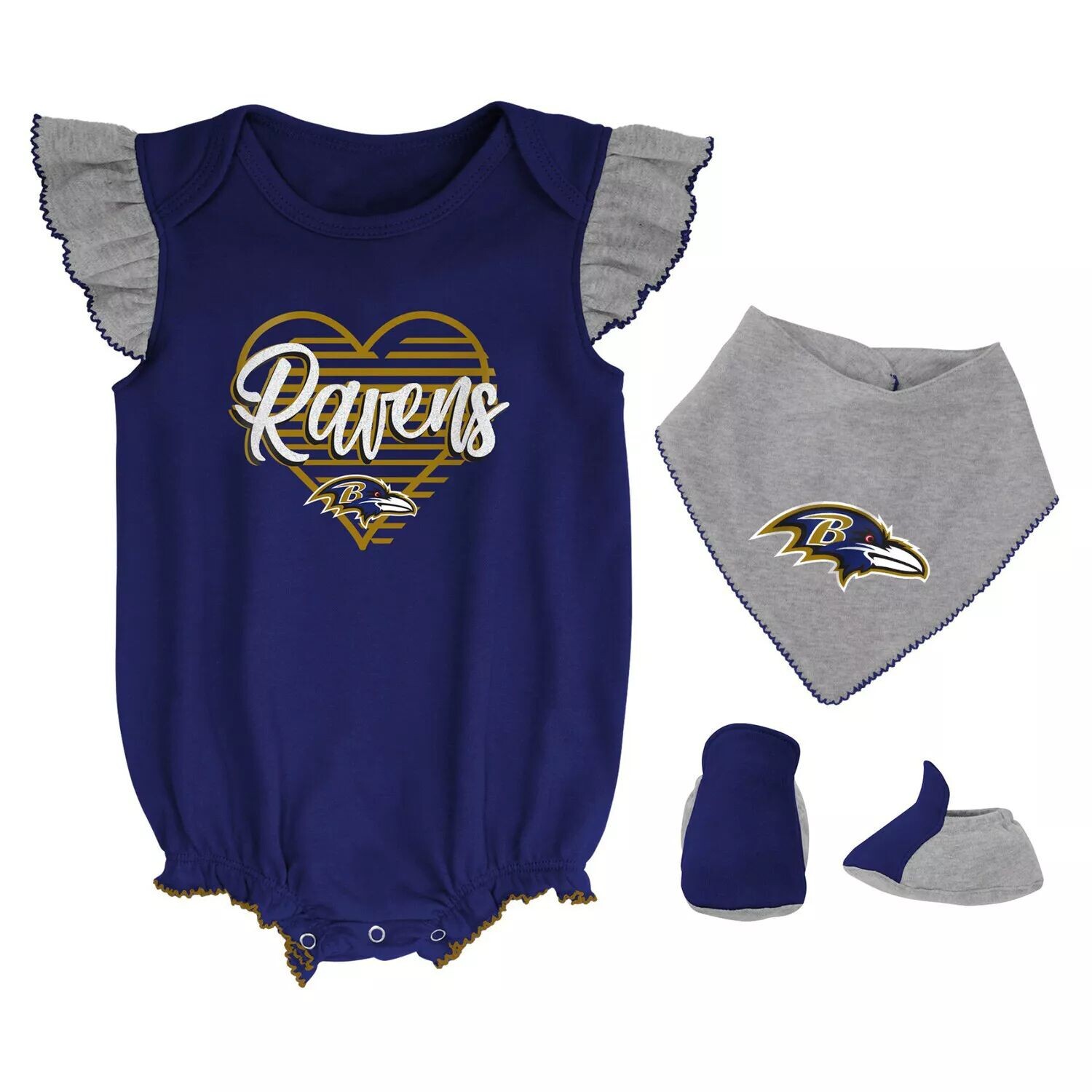 

Комплект боди и пинеток Baltimore Ravens All The Love фиолетового/серого цвета для новорожденных и младенцев Outerstuff