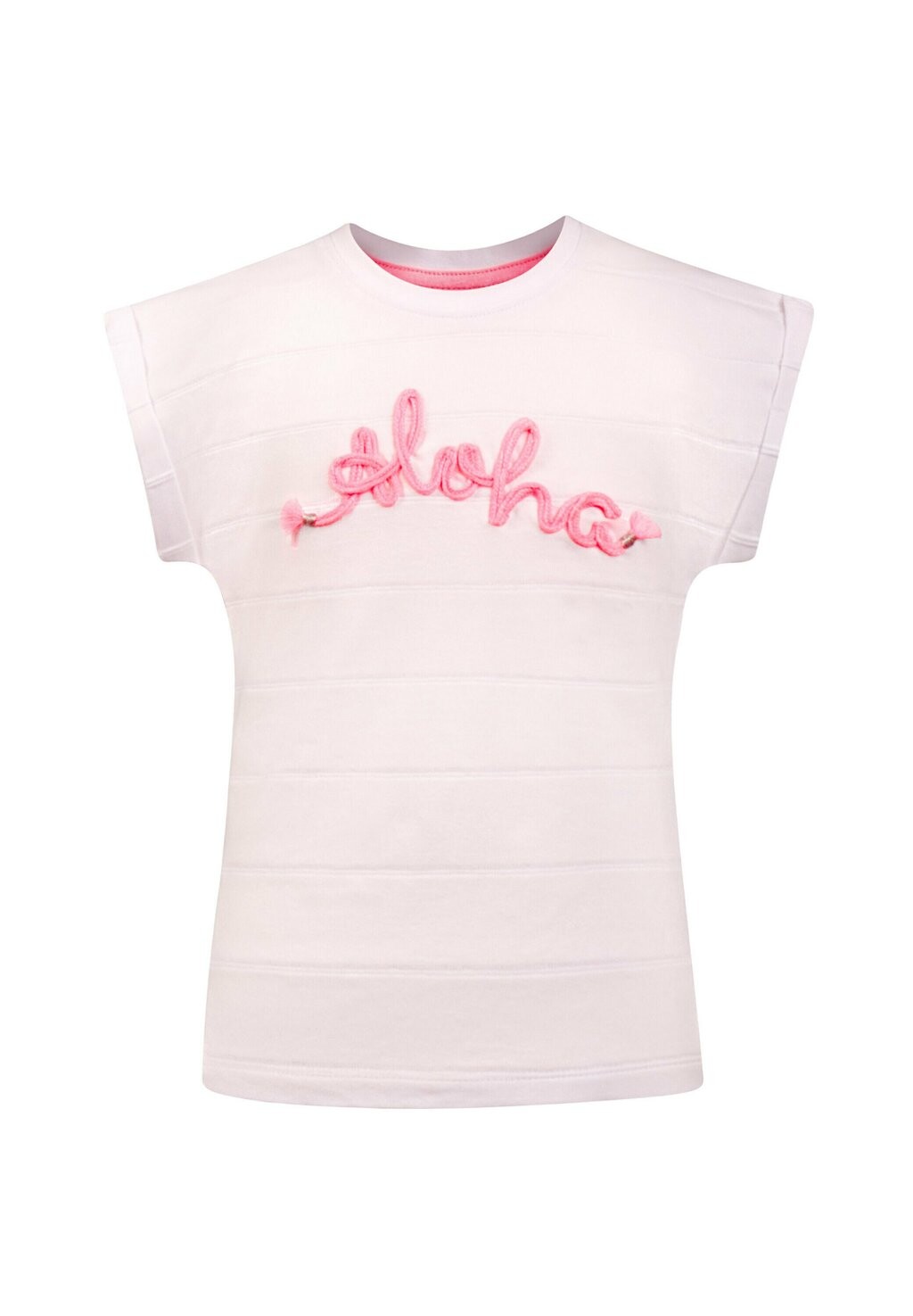 

Футболка с принтом aloha happy girls, цвет neon coral