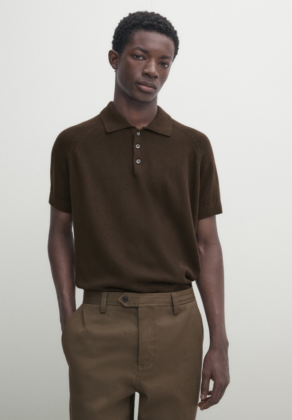 

Рубашка-поло SHORT SLEEVES Massimo Dutti, цвет mottled dark brown
