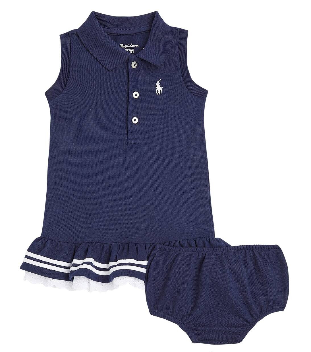 

Комплект из хлопкового платья и панталон для младенца Polo Ralph Lauren Kids, цвет refined navy