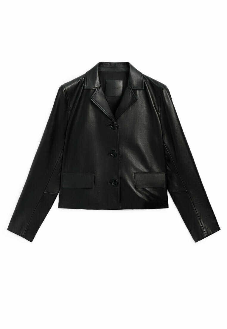 

Кожаная куртка WITH BUTTONS Massimo Dutti, черный