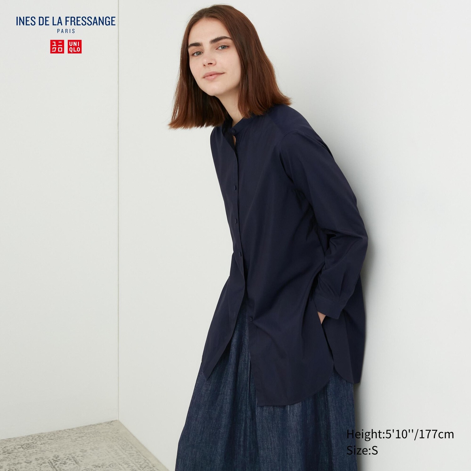

Туника из хлопковой и шелковой смеси Uniqlo, темно-синий