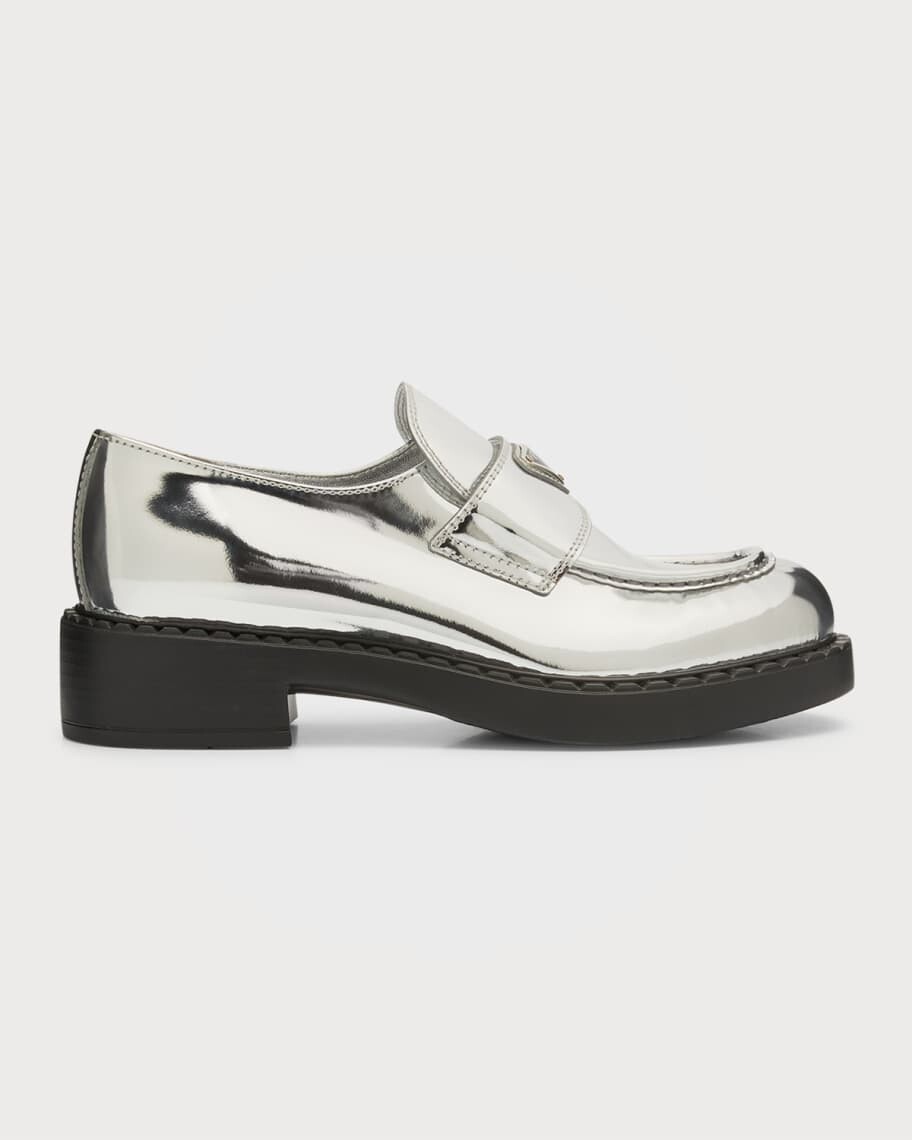 

Шоколадные лоферы из металла Prada