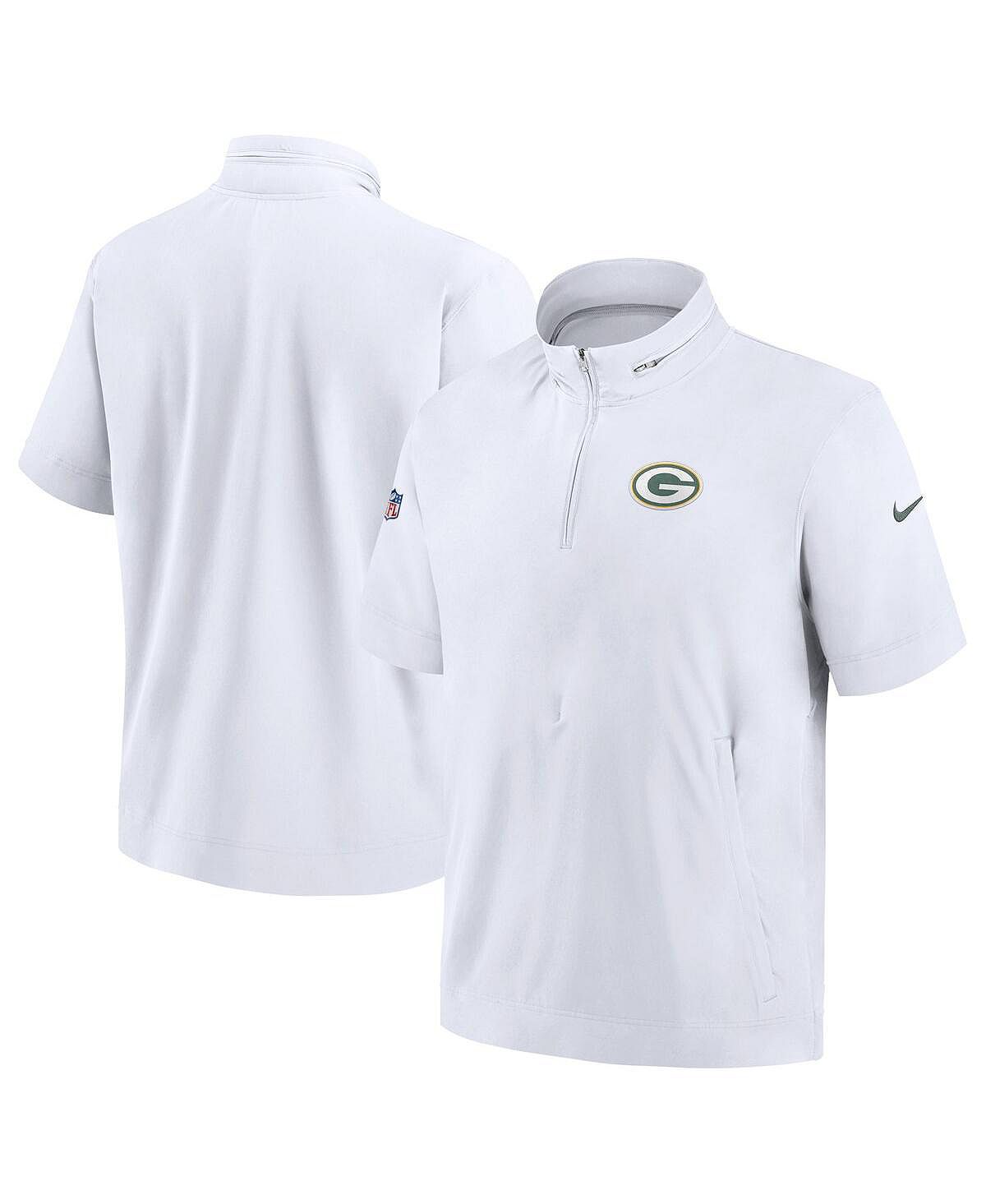 Мужская белая толстовка с короткими рукавами Green Bay Packers Sideline Coach и молния на четверть Nike