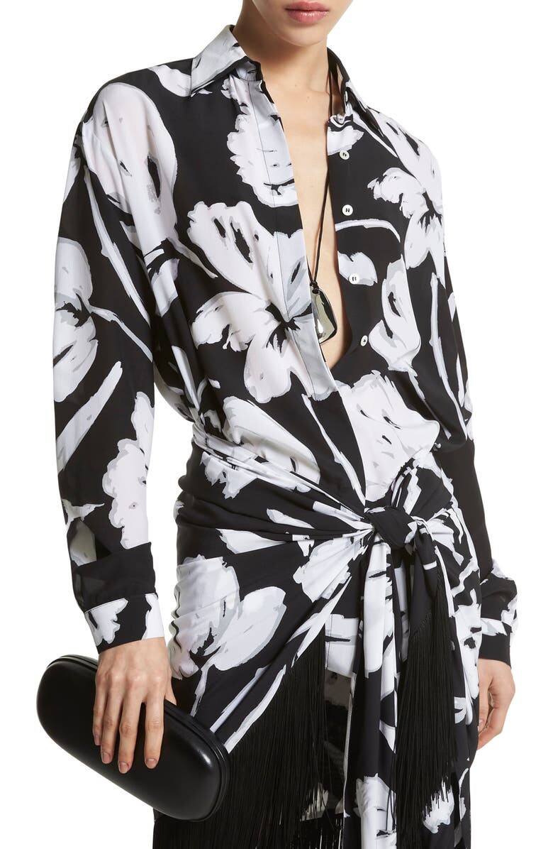 

Рубашка бойфренда из шелкового крепдешина с принтом Brushstroke MICHAEL KORS COLLECTION