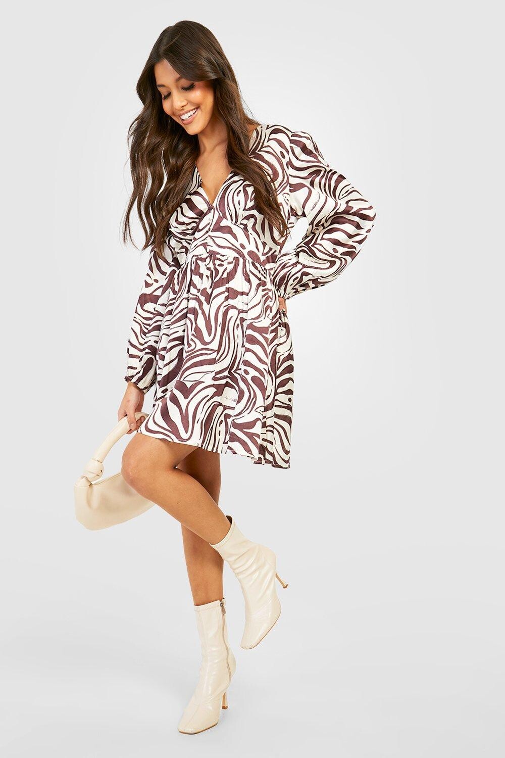 

Платье с v-образным вырезом зебра Boohoo, коричневый